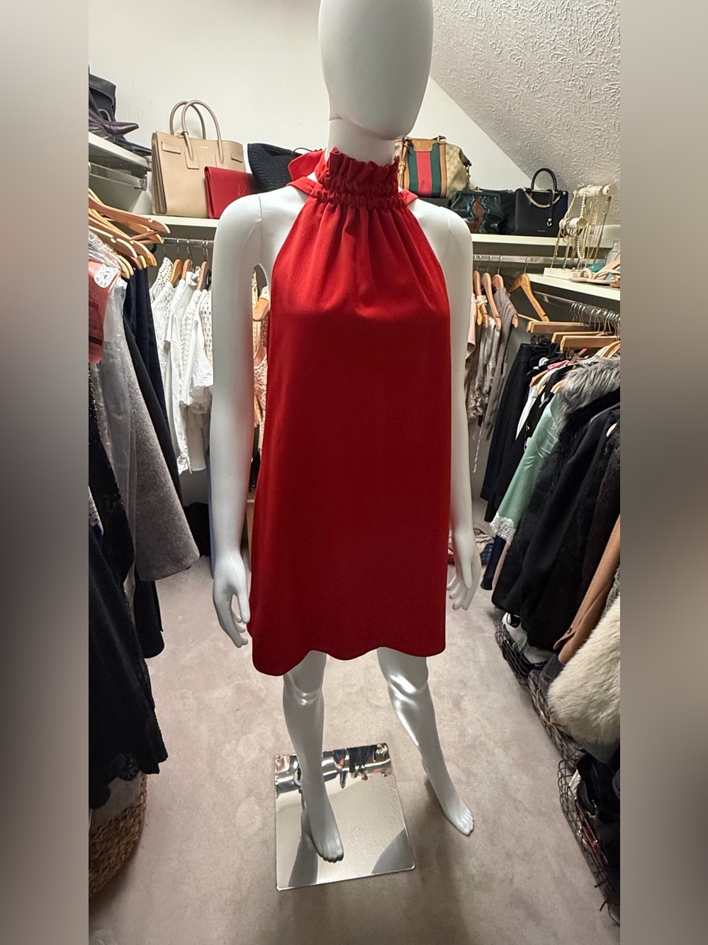 C/MEO Collective Red Halter-Neck Mini Dress Size M